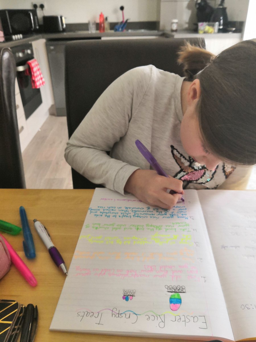 Ang250771's tweet photo. @JCAWakefield Freya has created a recipe for Easter treats and has written out some instructions for how to make them. Later she's going to test her instructions by making them herself. Now she's working  on her design for the Easter Egg competition. 🥚🐰🐣 https://t.co/PWzxJqWA3O