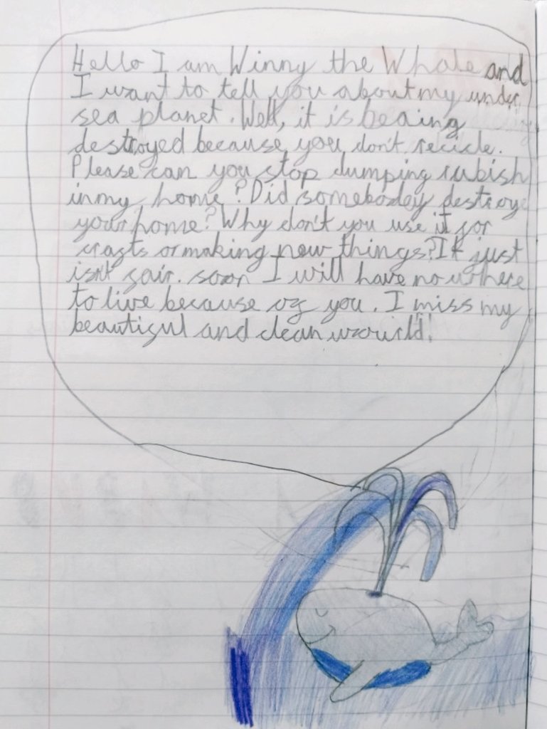 holycrossAS's tweet photo. Ms Richardson's English class have been looking at the effect that plastic has on our oceans. They wrote in role as the whale from @cbckids A Whale's Tale.
#worldchildrens #saveourworld #cleanouroceans
#hcaseco #recycle #ourcommonhome
@Greenpeace @CAFODSalford @SalfordDiocese https://t.co/B9XqGfVYI2