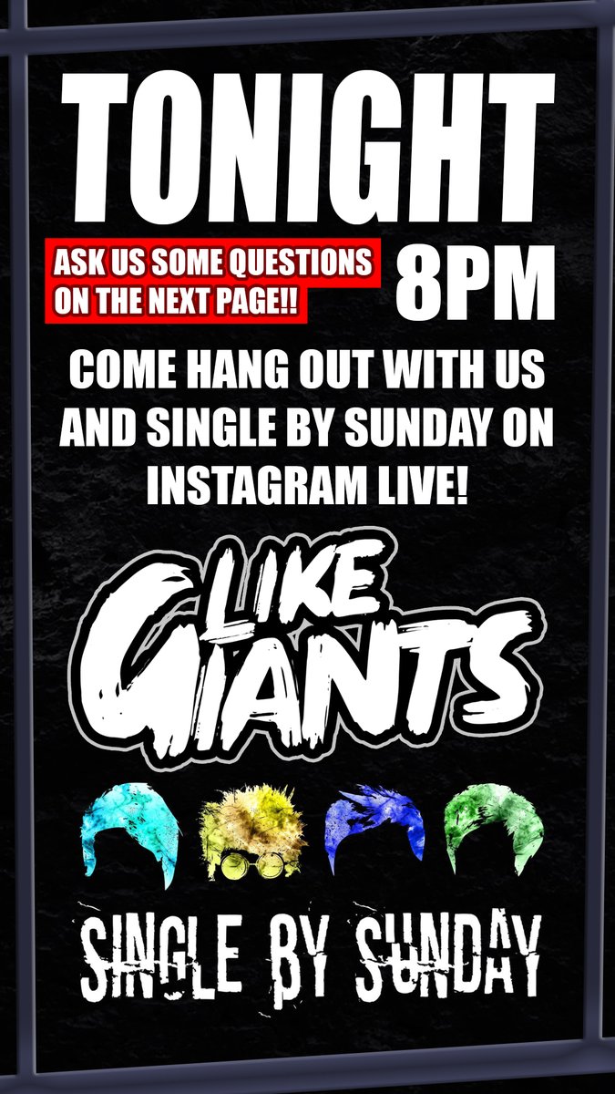 likegiantsuk's tweet photo. TONIGHT!! 8PM!! We will be hanging out with our lads @SingleBySunday on @instagram get over to our stories and ask us a cheeky question or 2! 

https://t.co/ypN6DkbX3o 

See ya then! 🤘❤️ https://t.co/8zmWvRe1Fm