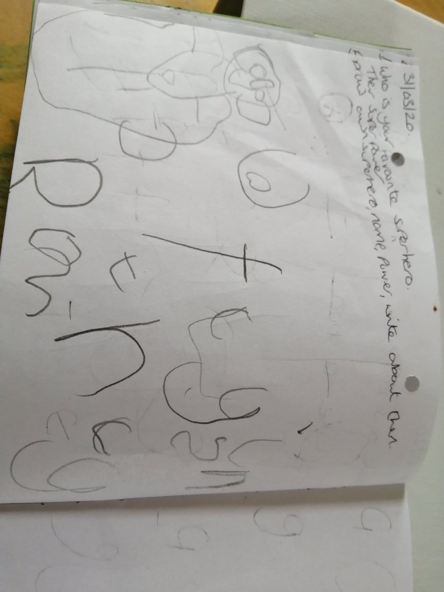TerriMorgan3's tweet photo. @ChilternPSHull Rosa-leigh doing her work. She chose her sister as her superhero and she can fly. I think that's sweet https://t.co/GZ4jJzJEDv