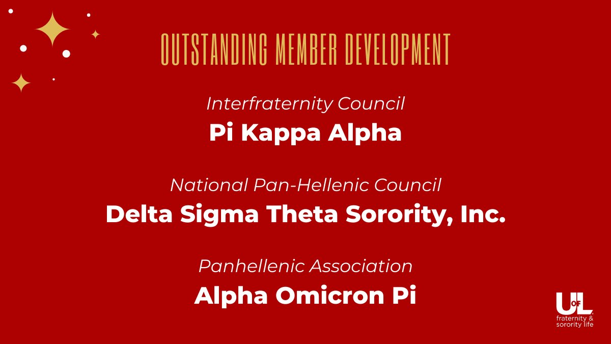 Congratulations to <a href="/Louisville_PIKE/">Pi Kappa Alpha KZ</a>, <a href="/DST_OhSoFlyyXi/">Xi Chapter</a> and <a href="/AOII_UofL/">AOΠ Pi Alpha</a> for receiving the Outstanding Member Development Award!