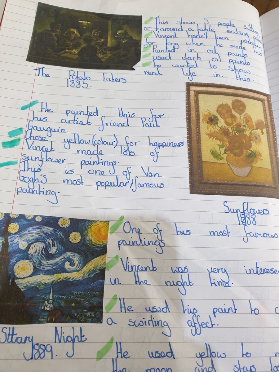 MrsAntenbring's tweet photo. Some fantastic research about Vincent Van Gogh by this young lady, of course presented beautifully! You will like this Miss Plumb @PlumbMiss  @HLC_Primary #HLCHomeLearning https://t.co/bqPcqkg2cK