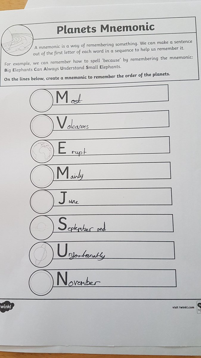 tashthirkettle's tweet photo. @MrP_Badgers Olivia came up with a good way of remembering the planets in our solar system. https://t.co/EYPSySSBR2