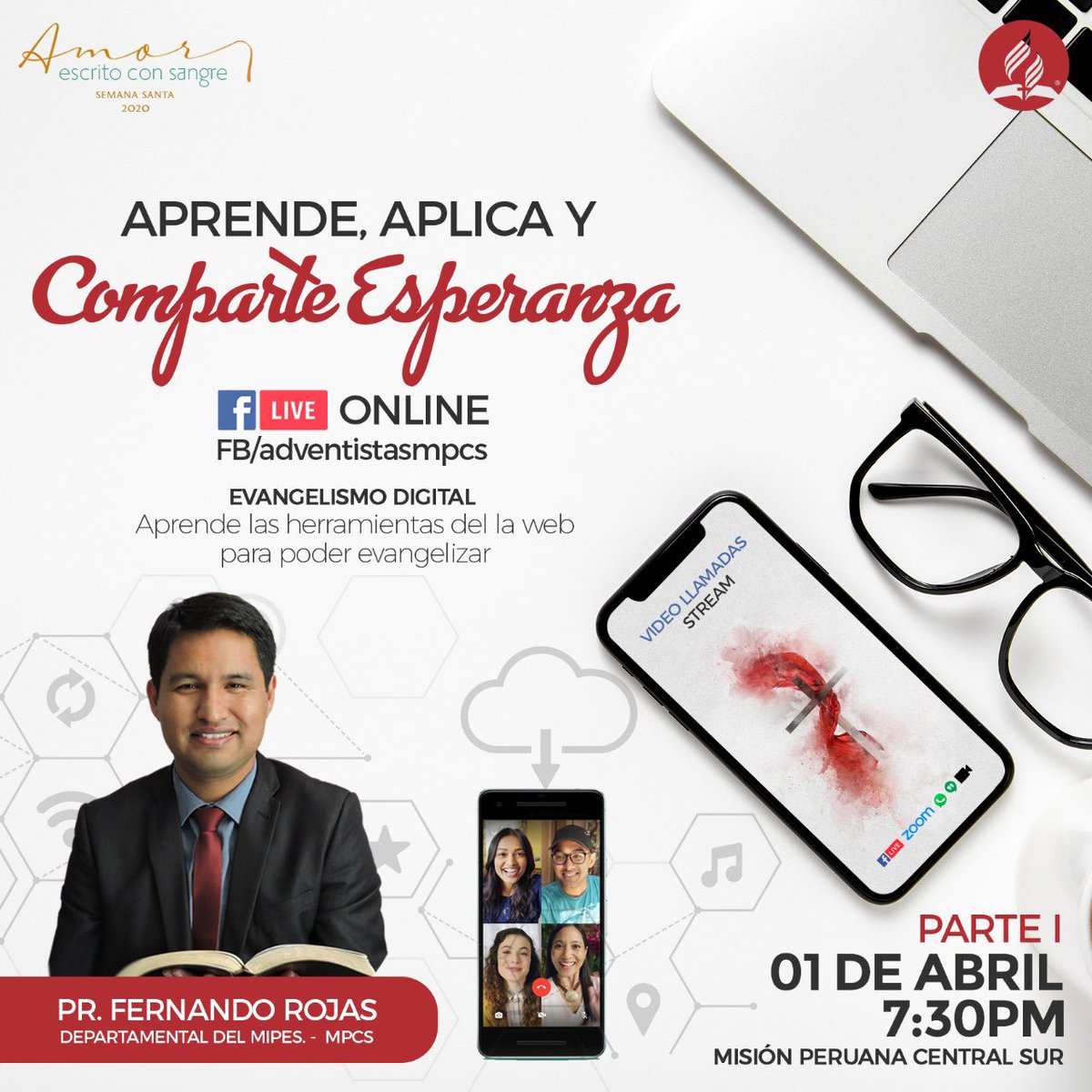 adventistasmpcs's tweet photo. 😃Es el momento de utilizar nuestros medios digitales para evangelizar🤖📱💻 #Aprende #Aplica y #ComparteEsperanza este Miércoles 01 de Abril a las 7:30PM ⏱conéctate al Facebook live / adventistasmpcs con el Pr. Fernando Rojas
#100Digital 📲💻
#SemanaSanta 2020✝️
#Conectados https://t.co/e0mnNymAHa