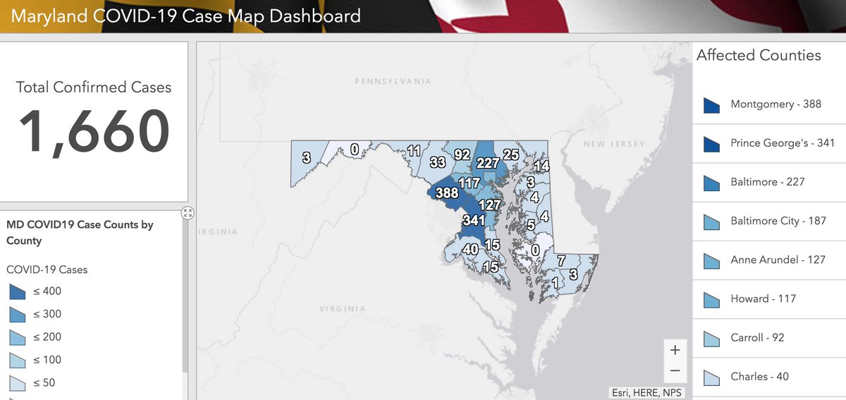 Today, <a href="/MDHealthDept/">Maryland Department of Health</a> reports 1,660 confirmed cases of #COVID19 in Maryland. 

Maryland has 18 deaths, 14,868 negative tests and 53 patients have been released from isolation.

Updates are provided daily at 10 a.m. based on the most recently available data: coronavirus.maryland.gov