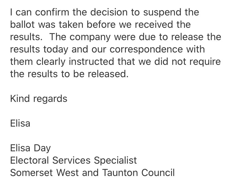 BidTaunton's tweet photo. @Official_SWBCC @TauntonChamber @BritishBIDs @SWTCouncil We don’t know the outcome of the ballot, &amp; therefore don’t know the turnout. 

The decision was based on Government advice, which we know @BritishBIDs has also confirmed directly to you too, Andy.

See attached from @SWTCouncil - they have also emailed you to this effect. Thanks. https://t.co/0FNQtq157i