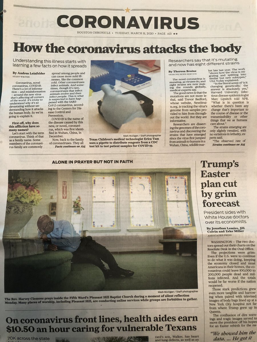 editorsuzy's tweet photo. The @HoustonChron’s standalone #coronavirus section launches today, featuring this big display photo by @mrkmully that nearly brought me to tears. https://t.co/aC9YGVOzCl