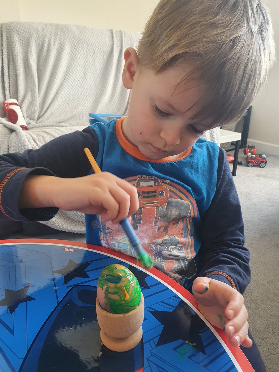 leanne_norris's tweet photo. Hugo having fun painting his boiled egg @BryncethinPS2 https://t.co/eMa7zEZ46d