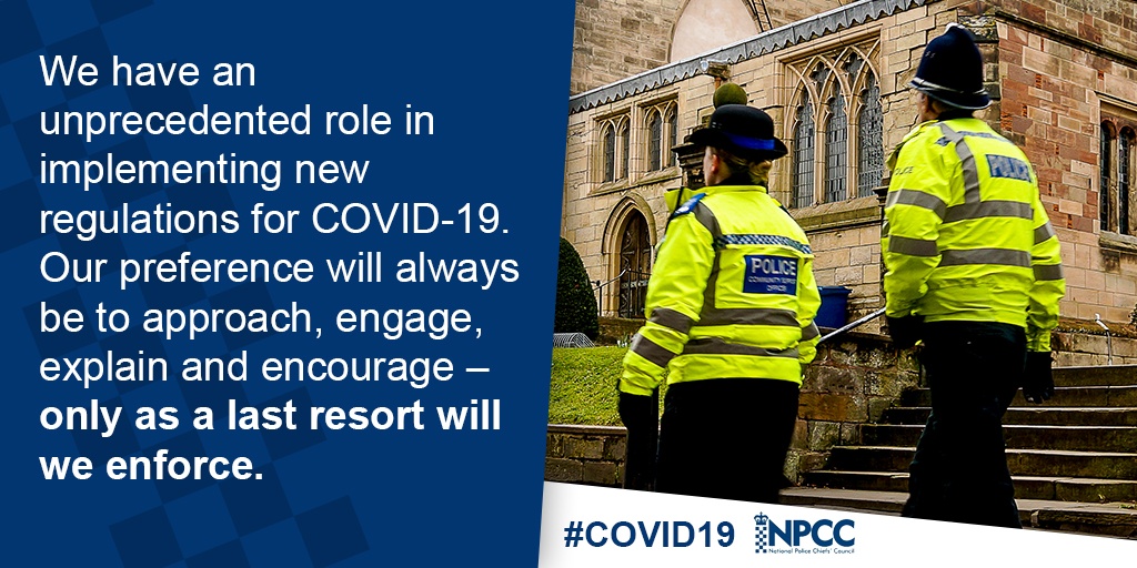 Our priority remains to keep people safe, and our officers and staff are working incredibly hard to do this. 

We will encourage people to do the right thing throughout the #covid19 crisis and ask that they #StayAtHome. Enforcement will only ever be used as a last resort.