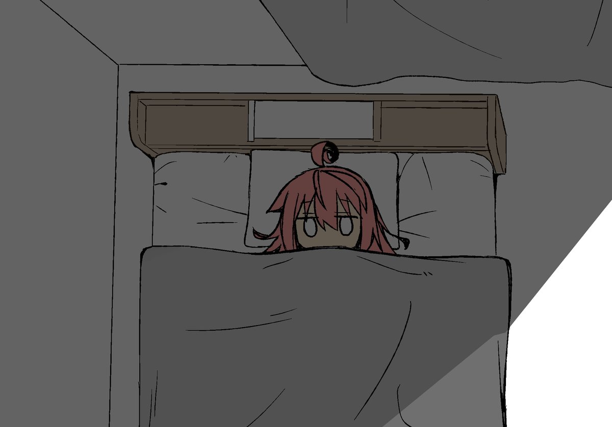 1girl bed solo pink hair under covers ahoge lying  illustration images