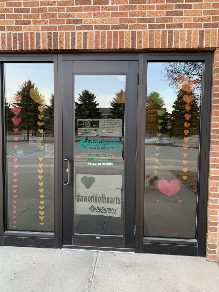 AgCParker's tweet photo. AgCountry Lisbon Branch office doors may be closed and locked but we are still providing customer service from our Primary Service Team at the branch and the rest of staff from home. Continuing to work hard for our producers to keep them in the fields #worldofhearts #COVID19 https://t.co/c2WRpwMKwi