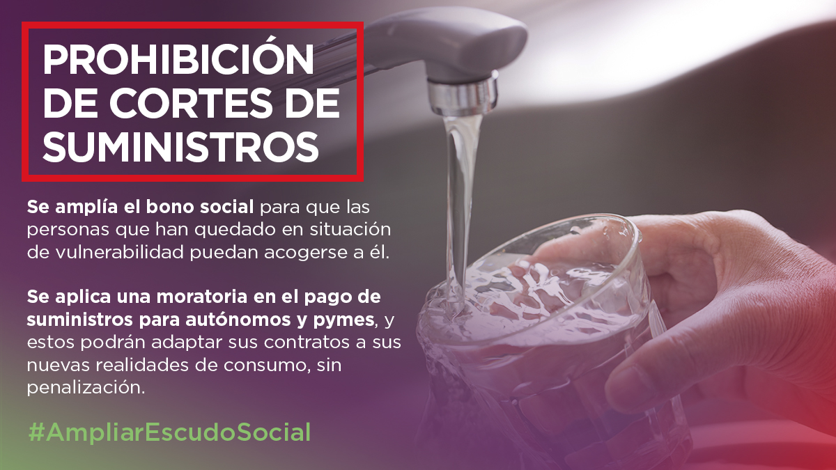IzquierdaUnida's tweet photo. 💡 Prohibición de los cortes de suministros de luz, agua y electricidad.

🚰Se amplía el #BonoSocial para las personas en situación de vulnerabilidad.

🔋Se aplica moratoria en el pago de suministros para autónomos y PYMES.

#AmpliarEscudoSocial https://t.co/3gKwvcvBC6