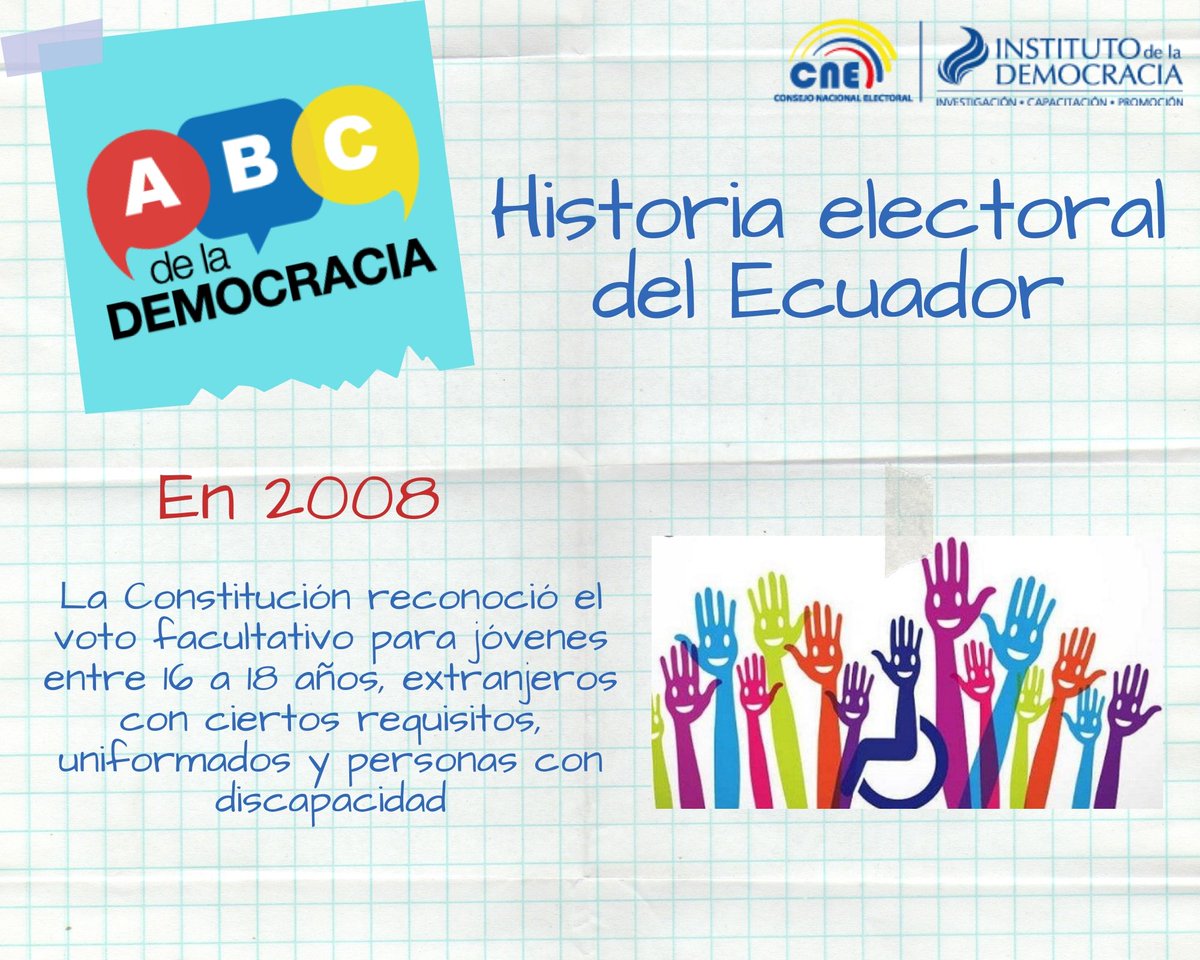 IDDemocracia's tweet photo. El voto facultativo universaliza la participación y fortalece la democracia. #HistoriaElectoralEcuador #ABCDemocracia.
#QuédateEnCasa https://t.co/AP6mNSfib5