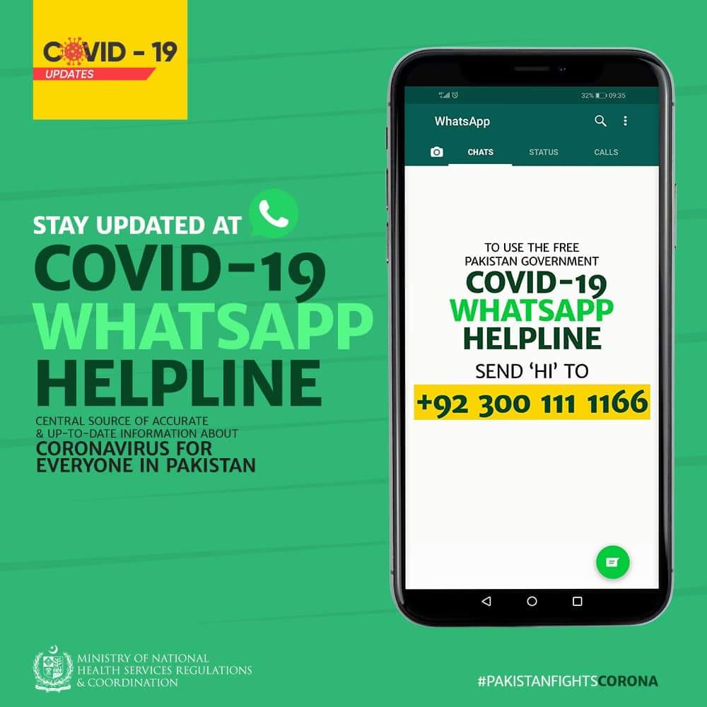 MyGreenPakistan's tweet photo. Pakistan Ministry of Health Launches  Corona Helpline on WhatsApp 

Today Pakistan’s Ministry of National Health Services, Regulation &amp; Coordination has launched the Pakistan Government Corona Helpline on WhatsApp. 

#CoronaVirusUpdates https://t.co/1kTuflZnv5