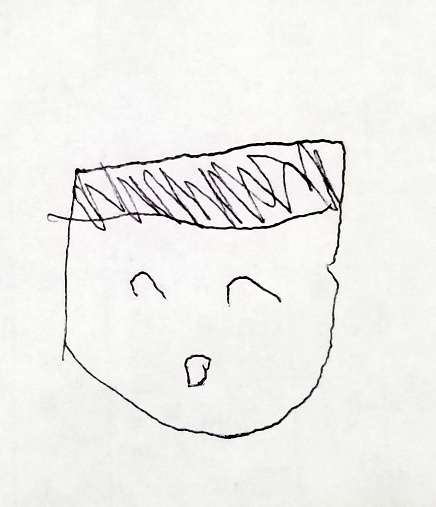 ムーコがナナオの絵を描いてくれた。
四角い頭を忠実に再現している? 
