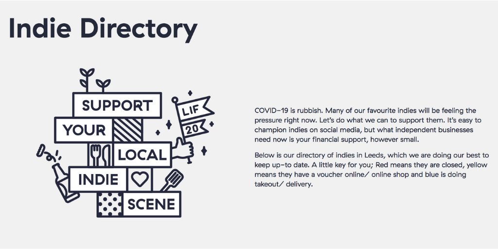 LeedsIndieFood's tweet photo. 📣 NEW DIRECTORY 📣

Our brand new directory is now LIVE so it's even easier to find ways to support indies in Leeds!

Check it out to see who's doing takeout, which indies are doing deliveries, and where to buy vouchers and merch.

👉 https://t.co/ynHIDpGgJX https://t.co/5PoFWPMDkl