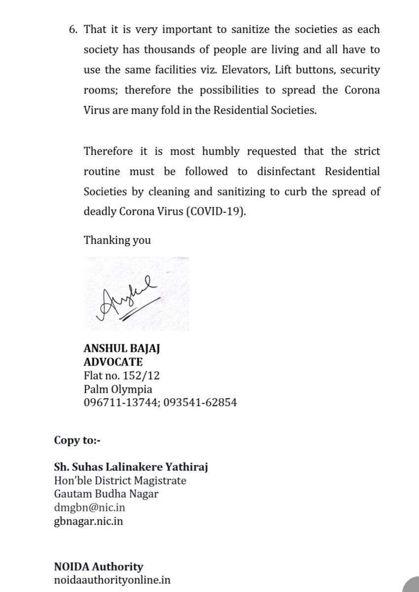 anshulbajaj7's tweet photo. @myogiadityanath  @dmgbnagar @noida_authority

It is most humbly requested to sanitize the 
Residential societies viz. Elevators, Lift buttons, security rooms, as each society has thousands of people are living and all have to use the same facilities to get basic goods. https://t.co/Zc1A3EDt0U