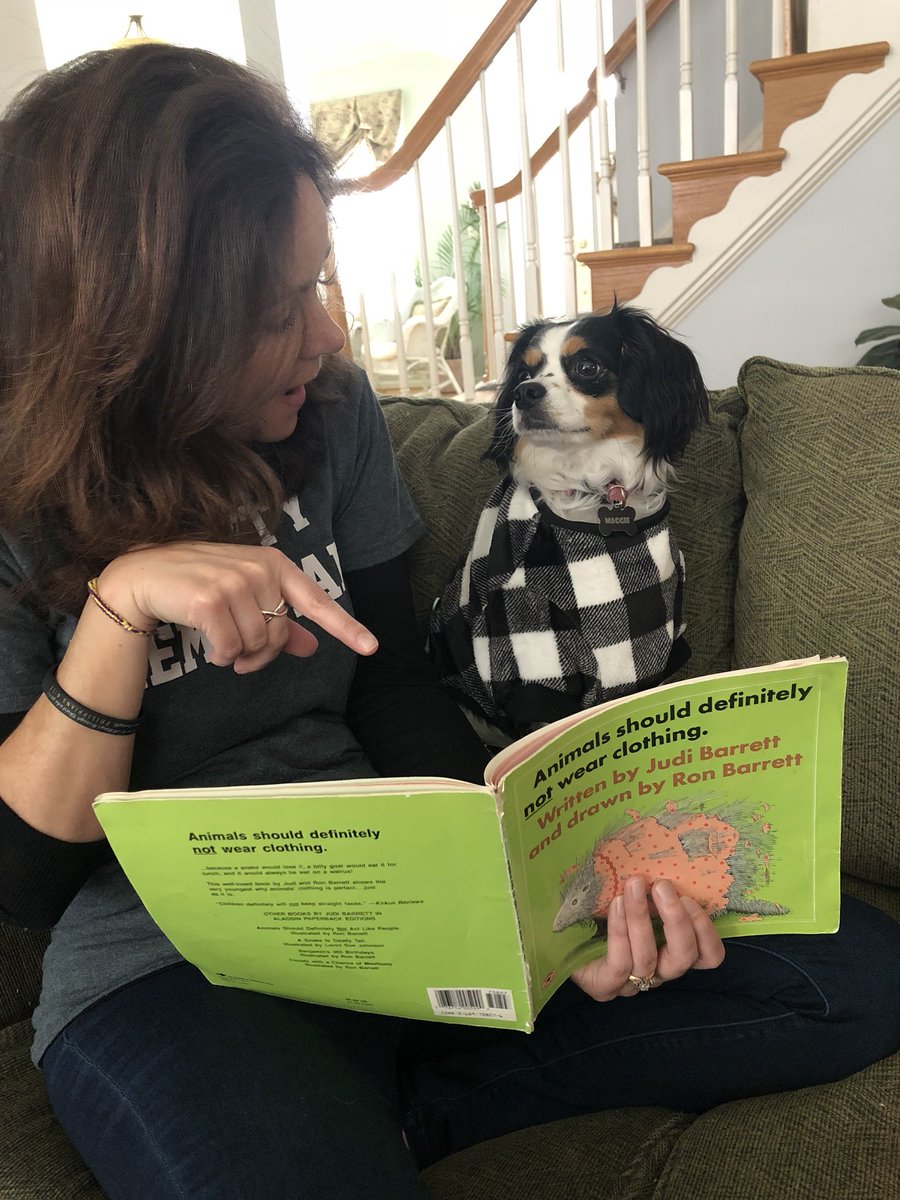 LIBWymanK's tweet photo. Maggie and I love reading together!! Hmmm...I wonder why she chose this book?  Happy Pet/Stuffed animal week! #EagleConnection #EaglesSoar @LCPSLiberty @pta_liberty https://t.co/DinwZQMH6x