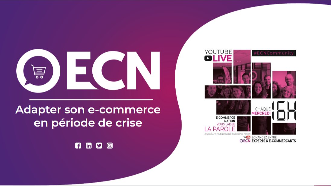 Ecom_NationFR's tweet photo. ⏰ On se retrouve demain à 16h pour notre 2ème #Live YouTube #ECNCommunity ! 

Le sujet ▶ Adapter son e-commerce en période de crise 

Le lien pour le Live (n'hésitez pas à mettre un rappel) 👉 https://t.co/j2x5hJyXxe

#Ecommerce https://t.co/E2fS7NSBm2