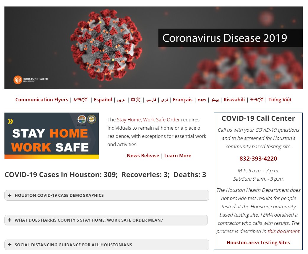 The official #HoustonTX website for #COVID19 updates and resources is houstonemergency.org/covid19. Find daily updates, translated documents, frequently asked questions and more. #SocialDistancing #StayHomeWorkSafe