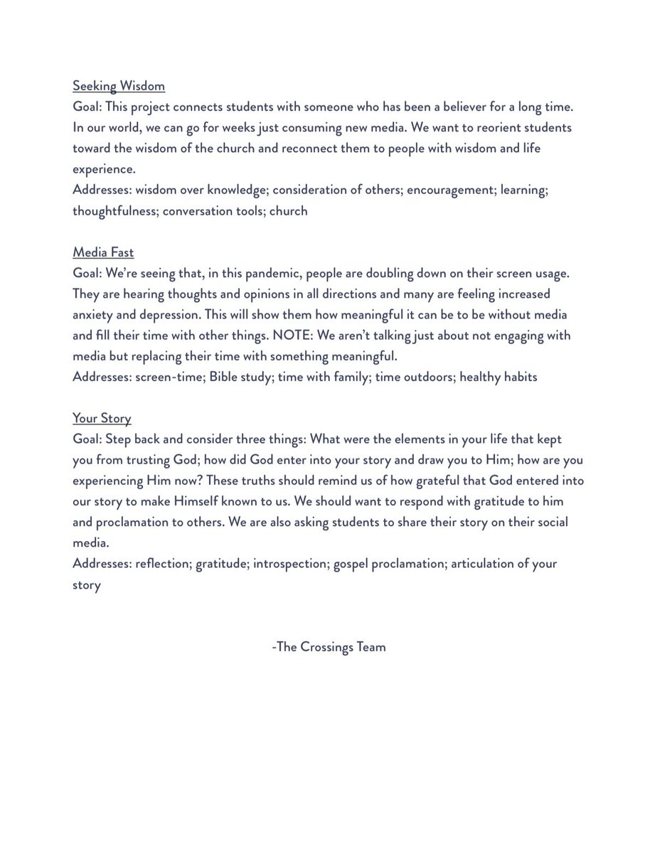 gocrossings's tweet photo. We introduced The Remain Initiative yesterday &amp; will be posting the first challenge today! We’d love families, groups and individuals to participate! Follow along on Instagram or Facebook or go at your own pace. Read about each initiative, in the attached letter. https://t.co/NlhvPNAQDv