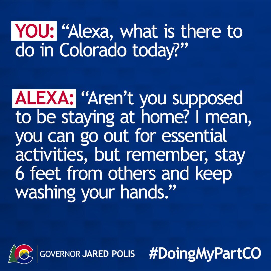 ⚠️STAY HOME ⚠️It is crucial that we all stay home whenever possible to avoid jeopardizing the health of our friends, family, and community. Let's work together by staying apart. #DoingMyPartCO