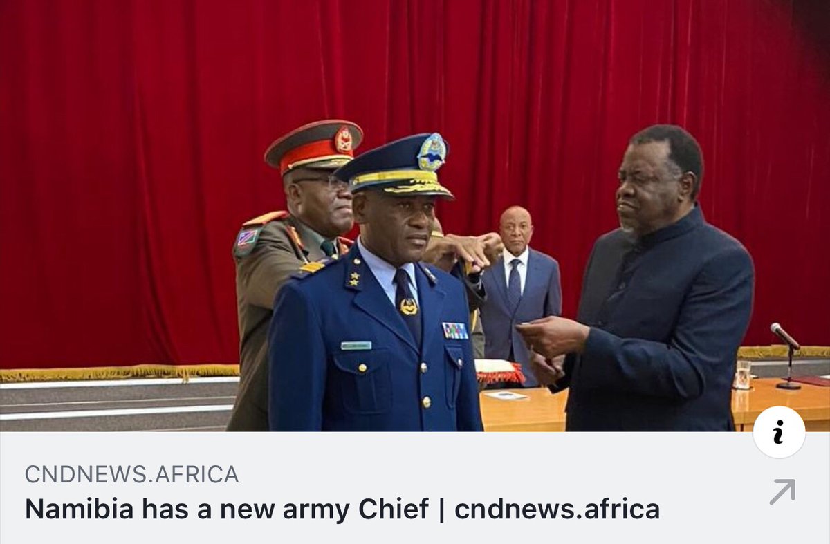 NewsCnd's tweet photo. President @hagegeingob has appointed Air Marshal Martin Kambulu Pinehas as Chief of the Namibian Defence Force, replacing retired Lieutenant General John Mutwa.
https://t.co/T2Yu33mHic https://t.co/wq2BtyzP7C