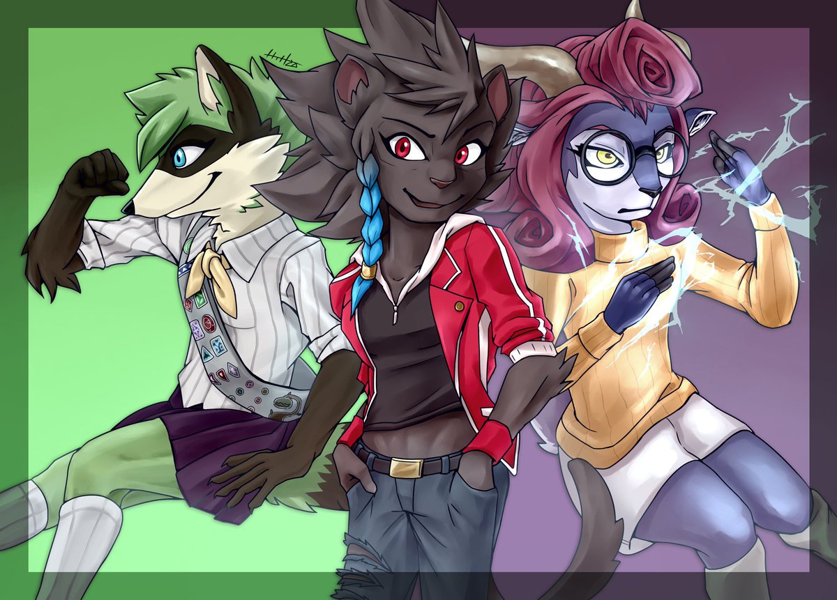 HTH_co's tweet image. Three of us from #LOVERSofAETHER (@RivalsOfAether ) imitating the cover of Stone Ocean.
Tomorrow, one year will pass since the homecoming dance that fluttered day!