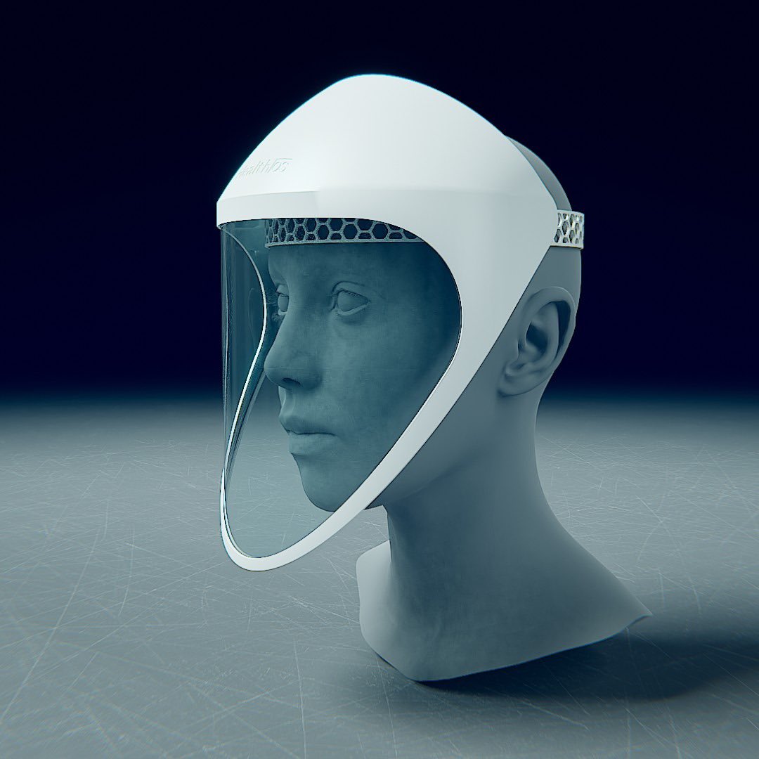 shervin's tweet photo. Final designs for open sourced HealthOS Face Shield with tilt up and down. GitHub fikes below. Honeycomb design to reduce cost and weight. We are now printing hundreds of them to test, approvals and then deliver to health care professionals. https://t.co/jfgiwKzspp