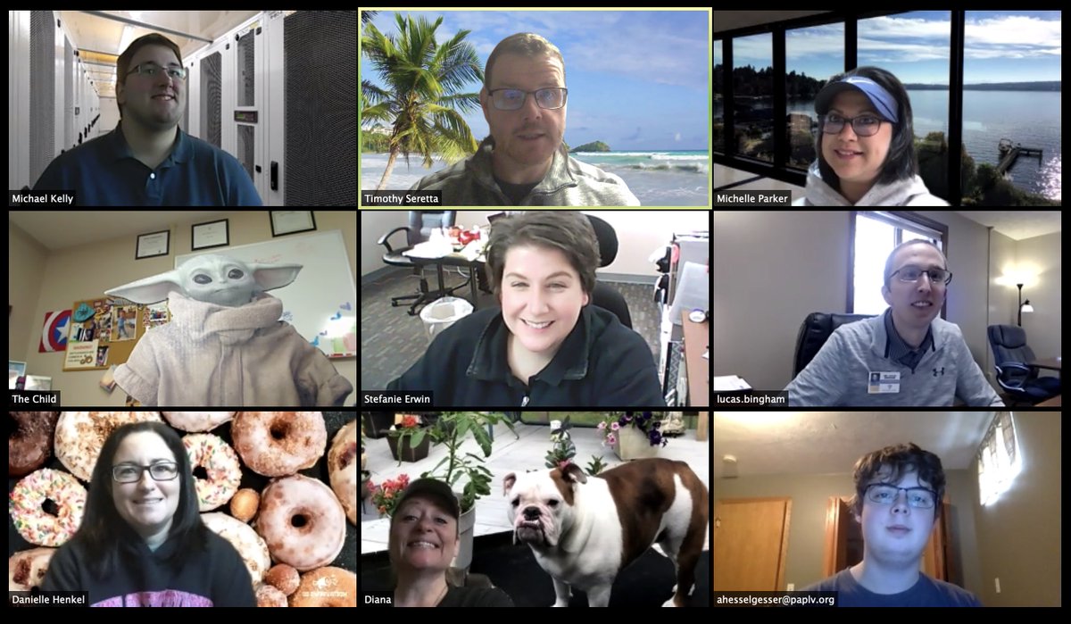 PLCSTech's tweet photo. Our #PLCSTech team is working hard as always!! This morning we were practicing social distancing as we brain stormed creative solutions to some challenges ahead of us! #BabyYoda #TheChild joined in and suggested we use #TheForce. #PLCSGreat https://t.co/TEA0eT3Lcf