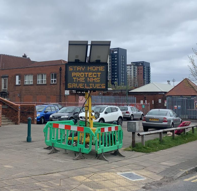 UdpLtd's tweet photo. Our Traffic Management Team assisting Salford City Council deliver vital messages.
#stayhome #ProtectTheNHS #Salford #Trafficmanagement https://t.co/TVueuWqjW5