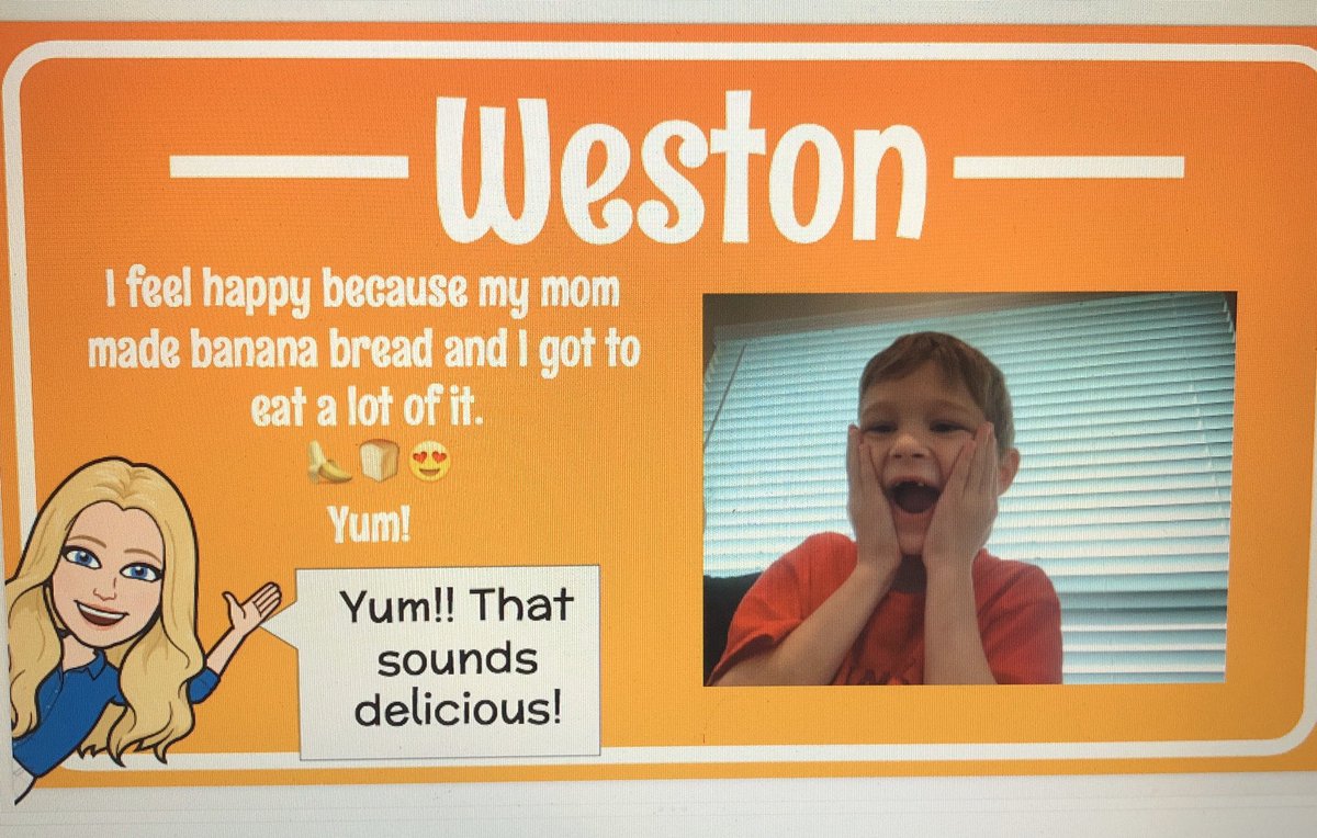 mrsleatherman2's tweet photo. I am absolutely loving the Google slides check-in template from @meredithakers 😍 I love seeing their personalities shine throughout their slide! #WeAreRennell #CFISDspirit @rennellredhawks https://t.co/Zojad5Z7qc