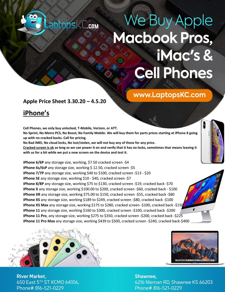 LaptopsKC's tweet photo. We Buy Device's in #kansascity we pay more than any other ITAD locally! Please call us with any questions! Thanks! #stayhomestayhealthy We will pick up! https://t.co/MIQtAZzgfO