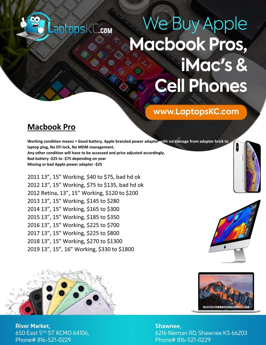 LaptopsKC's tweet photo. We Buy Device's in #kansascity we pay more than any other ITAD locally! Please call us with any questions! Thanks! #stayhomestayhealthy We will pick up! https://t.co/MIQtAZzgfO