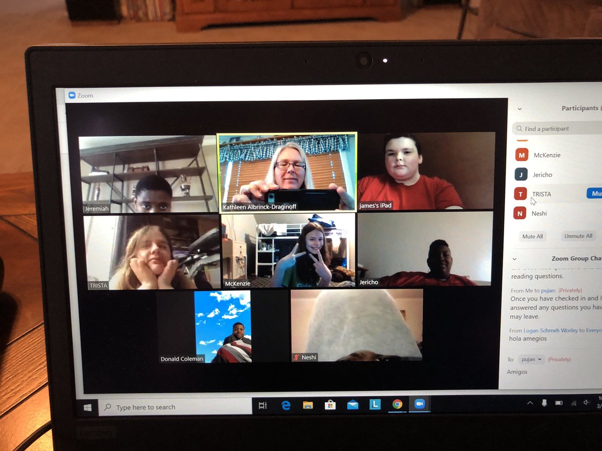 KDraginoff's tweet photo. The new world of online teaching! L.A. story discussion and S.S. Question and answer online Zoom meeting for Team Integrity. #nwlsd #gobeyond https://t.co/pFPslIhW9O