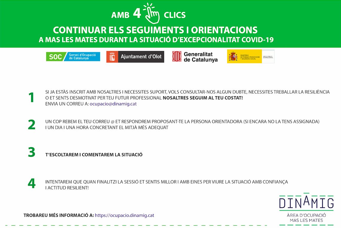 OcupacioDinamiG's tweet photo. 📣Nosaltres seguim amb la nostra feina! Els #seguiments i les #orientacions continuen. Com ho heu de fer? Amb 4 👆clics ⬇️ https://t.co/Bp4l4dFhHC