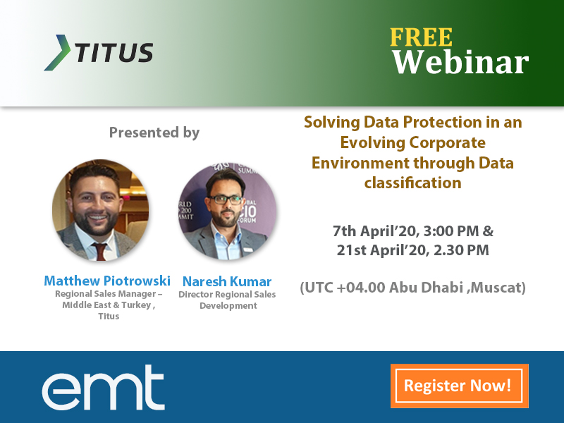 EMTMEA's tweet photo. Make Work From Home More Interesting!
Join our FREE Webinars on Titus, Register to click here https://t.co/lMnFSNA6jd
#emtDistribution #Titus #DataClassification #DataIdentification #RegulatoryCompliance #SecurityAutomation #FreeWebinar
@Titus @EMTMEA https://t.co/gWyg4omMyK