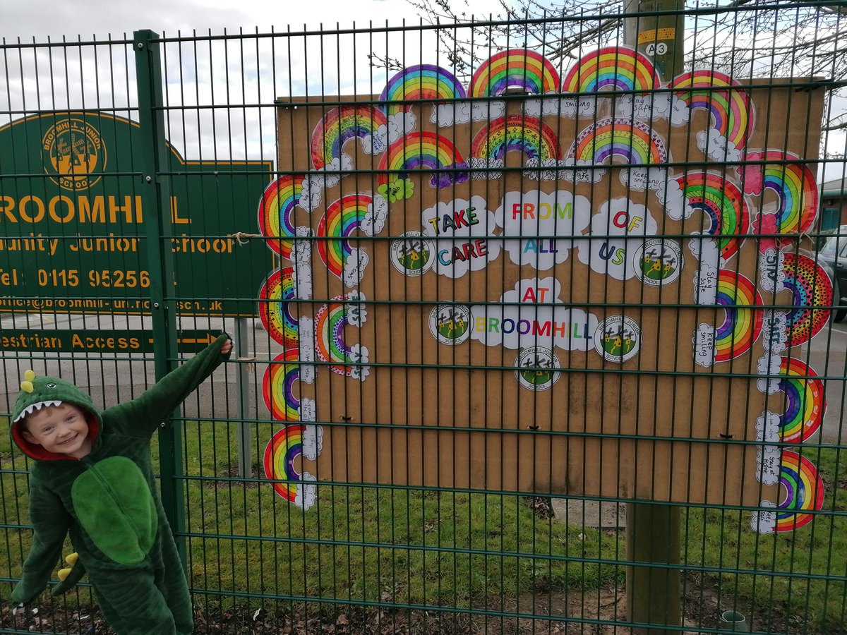 BesterReeve's tweet photo. A walk with my small dinosaur to count rainbows. We counted 20 rainbows before we had to go home because the dinosaurs legs were broken 😂😂 #rainbowsofhope #homeschool #StaySafe https://t.co/zjeXrqRE9e