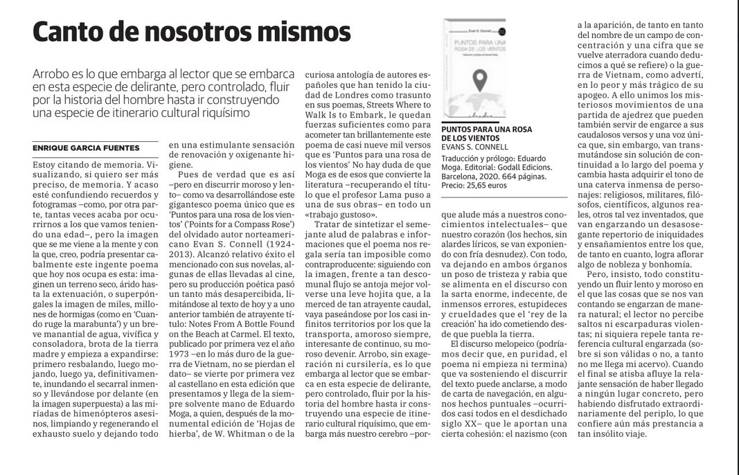 GodallEdicions's tweet photo. 📌En @hoyExtremadura, se publica una estupenda reseña del profesor #EnriqueGarcíaFuentes sobre #PuntosParaunaRosadelosVientos de #EvanSConnell (traducción y prólogo de #EduardoMoga) https://t.co/MShyCx8Vb0