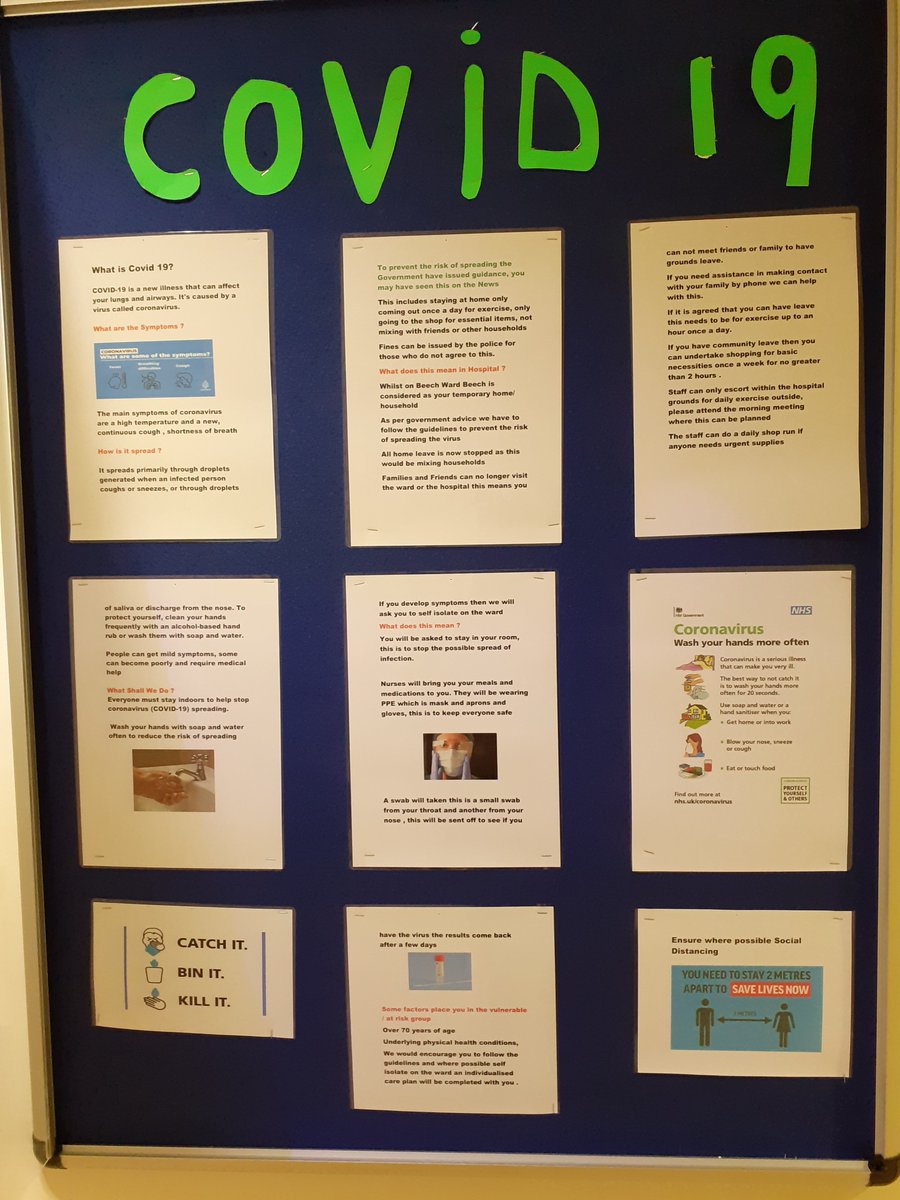 Created a new information board today 🤗 It really important to provide as much information as we can to our inpatients regarding Coronavirus especially regarding infection prevention measures. Generating discussions already 👍 <a href="/GMMH_NHS/">Greater Manchester Mental Health</a> <a href="/sharonm02447491/">Sharon Morrison</a>