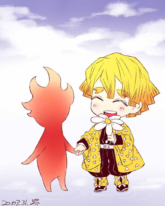 🎃さんがTwitterに投稿した我妻善逸(鬼滅の刃)のイラスト。