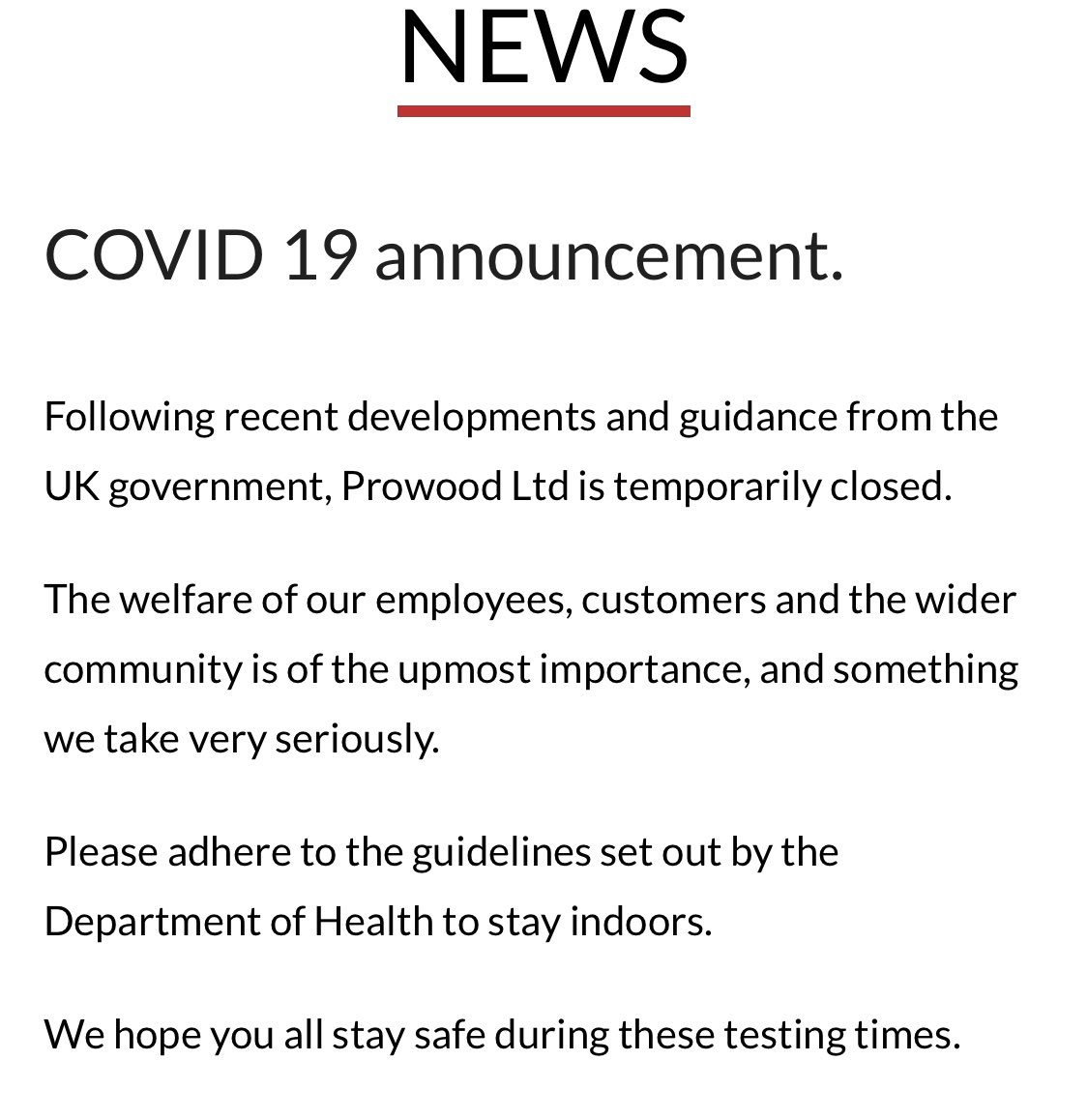 Covid 19 Announcement
