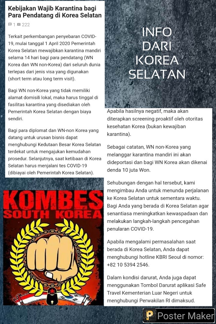 kombes17's tweet photo. KEBIJAKAN WAJIB KARANTINA BAGIPENDATANG DI KOREA SELATAN.
#SavePekerjaMigran #TKI #BuruhMigran https://t.co/AfgfSsGtlP