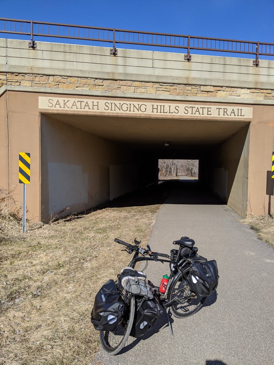 Made it to Sakatah State Trail! Now it's just 40km of beautiful, paved trail to Sakatah Lake State Park. Should be there in time for lunch and a nap! – at  Sakatah Singing Hills State Trail