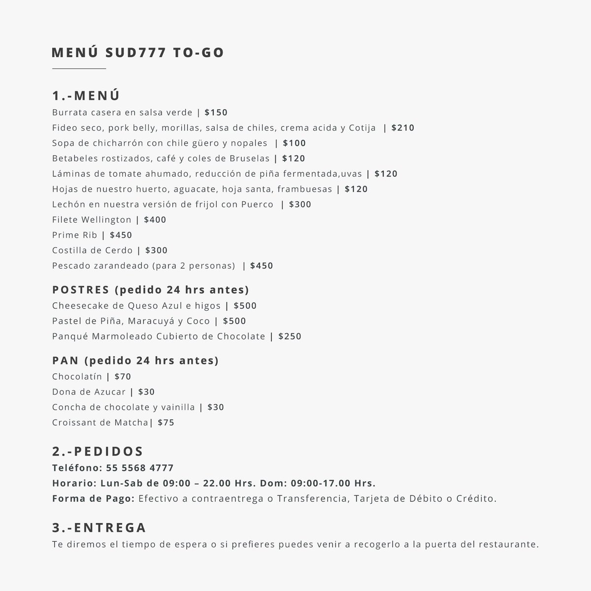 Sud777Mx's tweet image. Les compartimos nuestro menú to-go para que puedan disfrutar de #Sud777 desde su casa.