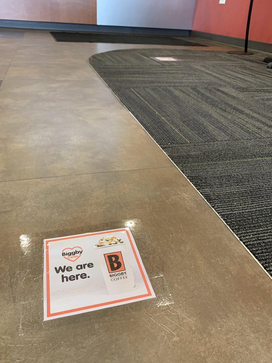 TBiggby's tweet photo. We are open.  Thank you to our customers for your support, and cooperation with social distancing. We have placed new markers in the store to indicate safe spacing. #taylormillbiggby #cityoftaylormill #teamkentucky #togetherkentucky #biggbycoffee #biggbynation #biggbylove https://t.co/CorvEeGwqO
