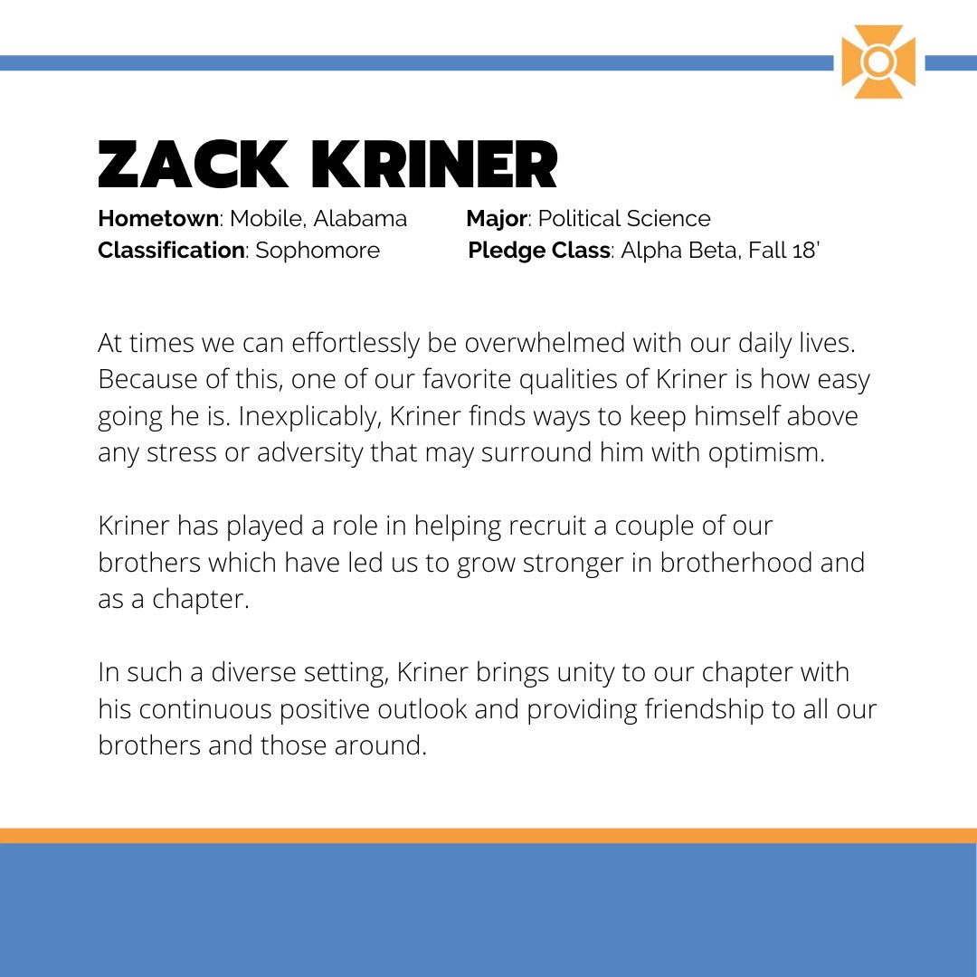 We can always count on our Brother of the Week, Zack Kriner to share some of his positive outlook. Check out what our brothers have to say about Zack. #ATOLeads #ATO