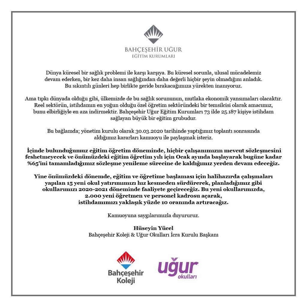 Kamuoyuna saygıyla duyururuz. 

#UğurluOlmak #bizbizeyeteriz