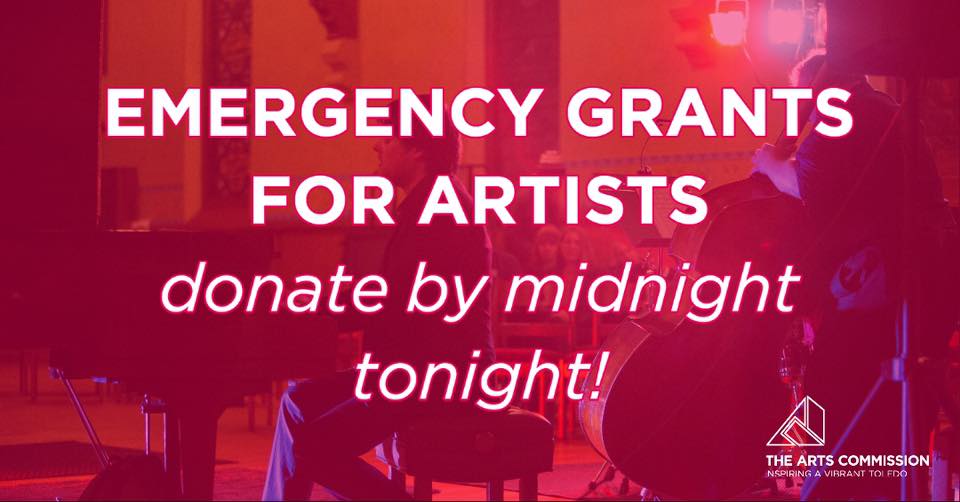 loop_toledo's tweet photo. In this tremendous time of need we strive to continue to support our creative community. We have raised an additional $3,797 for our Emergency Grants for Artists program. Help us meet our $5,000 goal by midnight tonight.

Text "TOLEDOARTISTS" to 44-321 or https://t.co/PRTuQU9lrh https://t.co/RXlyeF9vBL