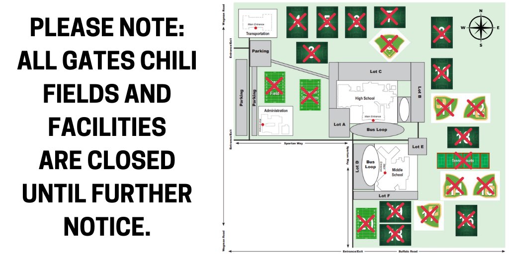Attention <a href="/GCSDSpartans/">Gates Chili Athletics</a>! All athletic facilities are currently closed.     Please do not gather on the athletic facilities. Be safe and stay healthy! #GCPride #GCCares.